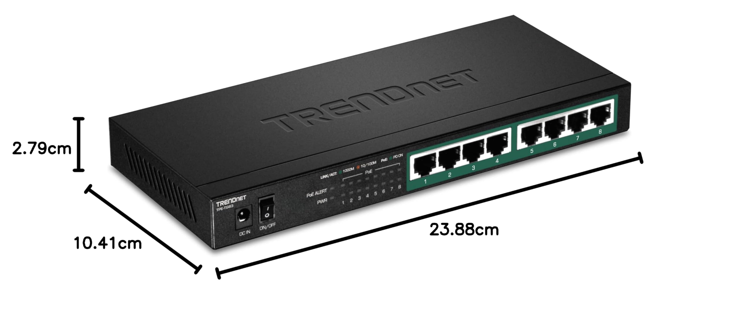 TRENDnet, TPE-TG83, Commutateur Gigabit PoE+ 8 Ports, Budget d'alimentation PoE 65 W, capacité de Commutation 16 Gbit/s, QoS IEEE 802.1p, Prise en Charge du Pass-Through DSCP, sans Ventilateur