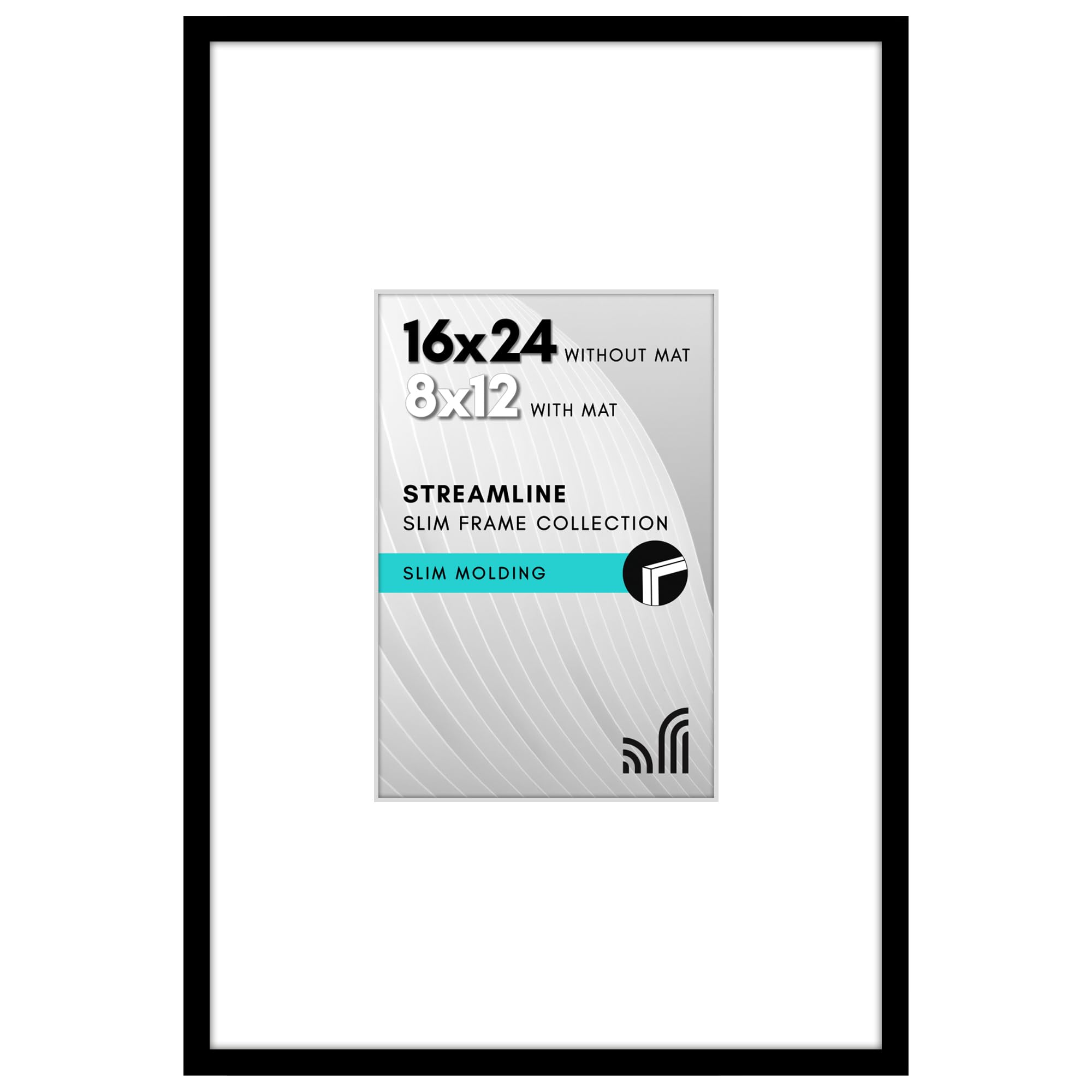 Americanflat 16x24 Poster Frame with Polished Plexiglass - Use as 8x12 Frame with Mat or Display 16x24 Photo Without Mat - Streamline Collection - Thin Border Picture Frames for Wall - Black
