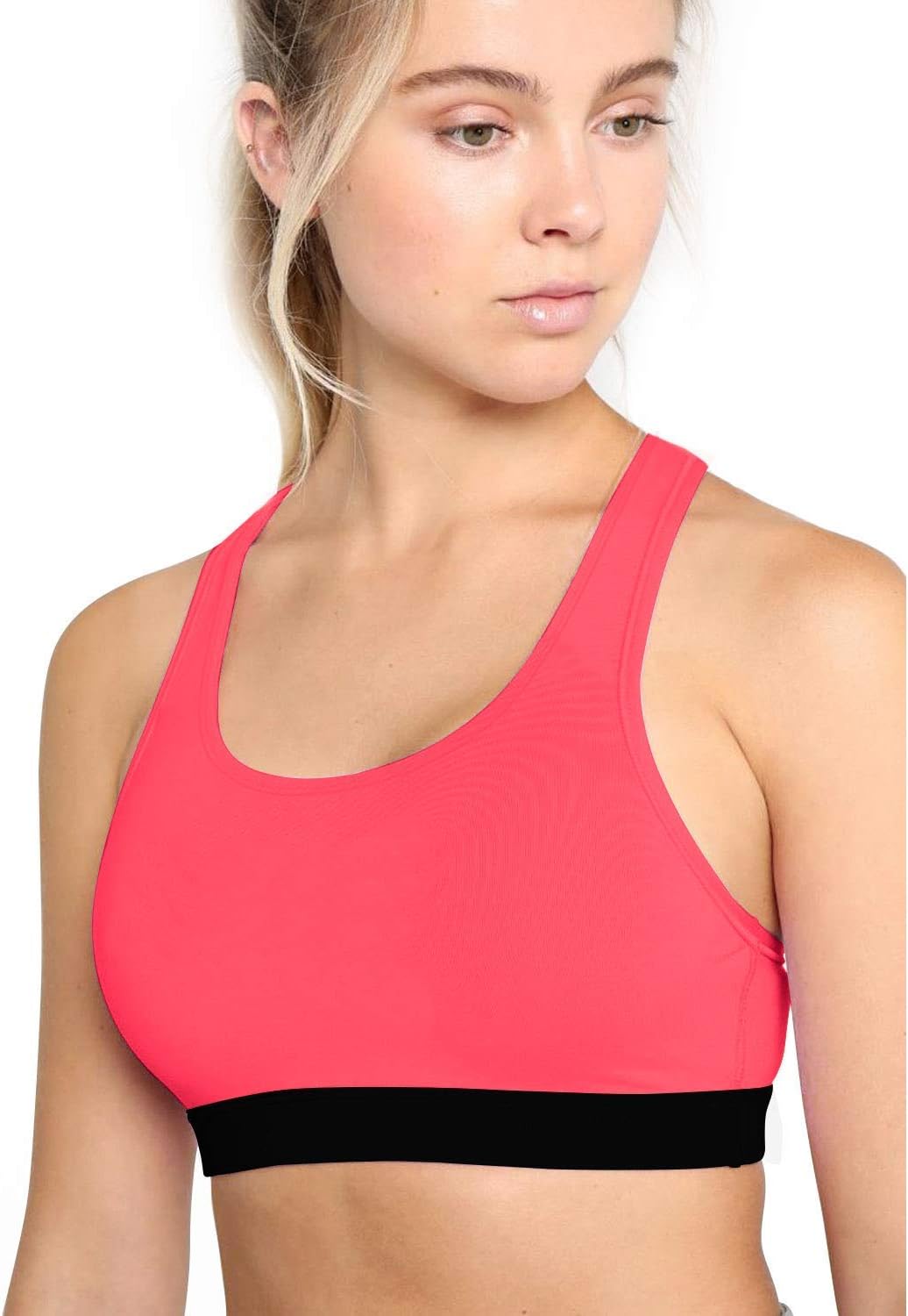 CHKOKKORunning Racer Back Non Wired Padded Sports Bra for Women Sports, Gym Workout (Cyan, X-Small) (Peach, Small)