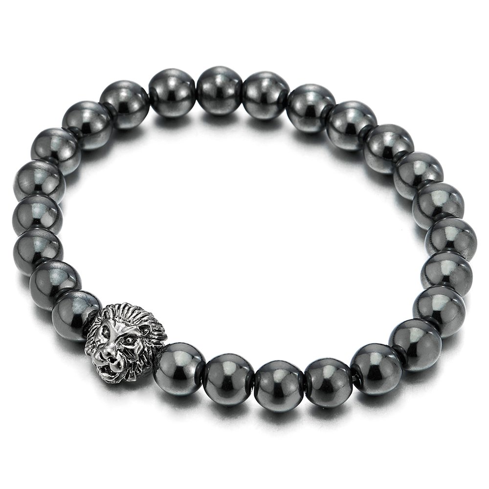 Bracciale In Ematite Magnetica Con Perline Da 8 Mm - Lunghezza 19 Cm, Elastico, Si Adatta A Polsi 17-21 Cm, Pietra Naturale