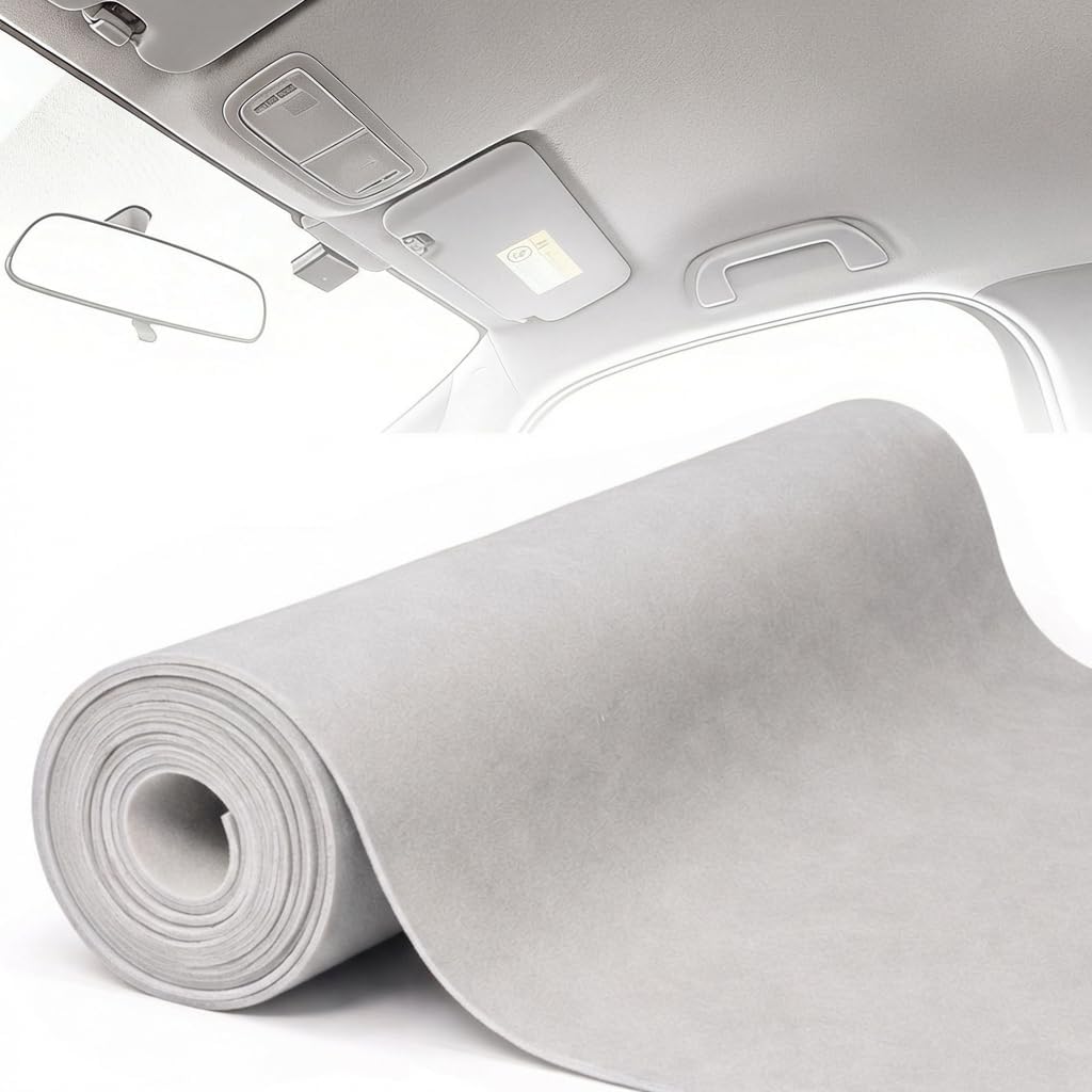 Suede Headliner Fabric 98" L × 60" W with 3.5mm Foam Backing Automotive Interior Roof Replacement Material for Car, SUV, Truck, RV Marine Interiors, Door Panels, Headliners DIY (Gray)