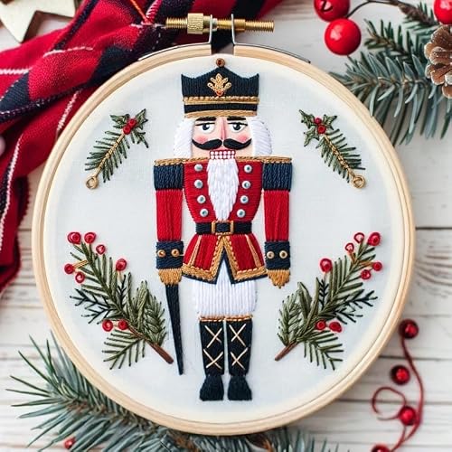 Christmas Embroidery Kit DIY Hand Embroidery Starter Cross Stitch Kits, Christmas Ornaments Embroidery with Stamped Pattern,Cotton,Threads,Needles,Instructions for Adults Beginners (Soldier)