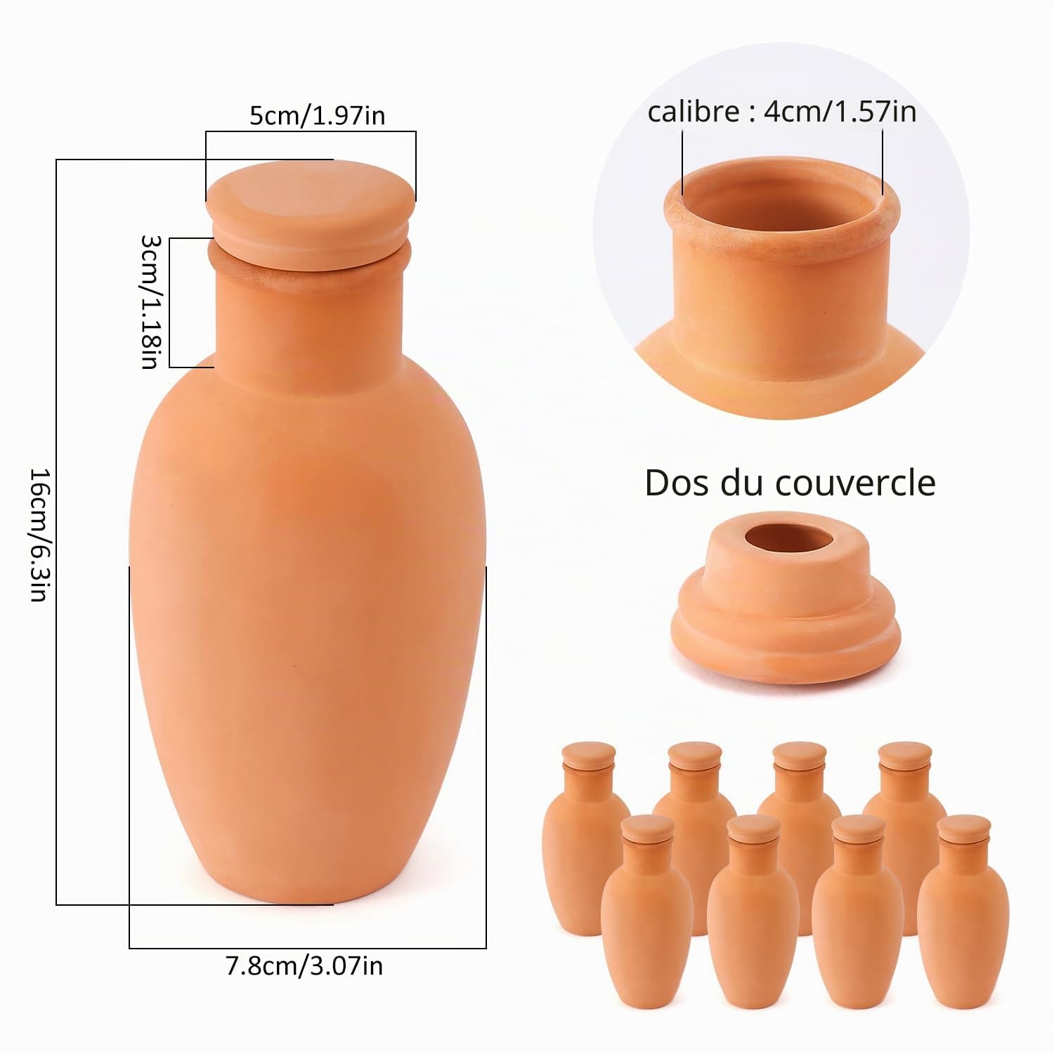 Ollas Lot de 8 piquets d'arrosage en Terre Cuite pour Plantes d'intérieur et d'extérieur Grand réservoir