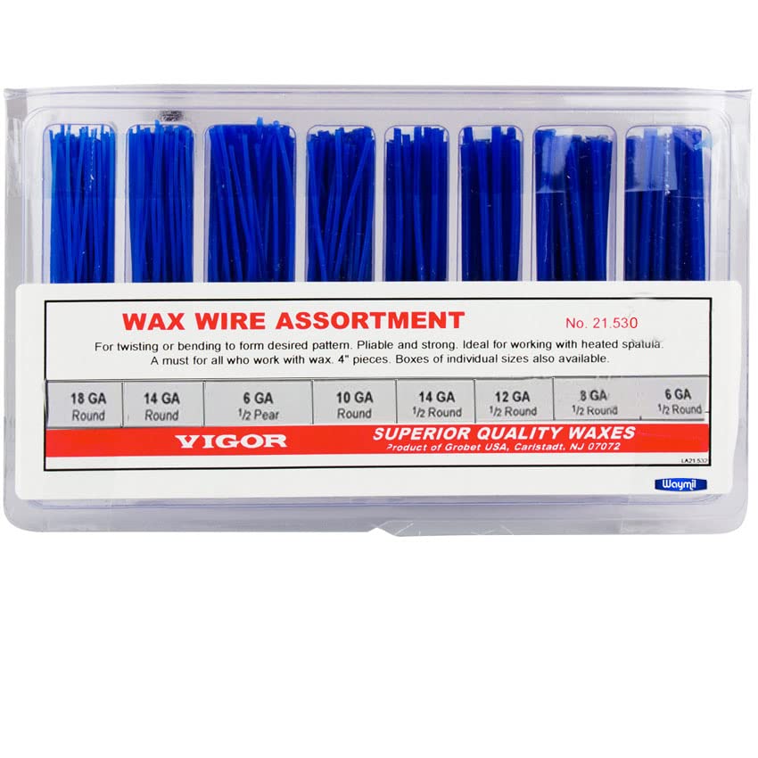 Blue Wax Wire Assortment – Flexible Modeling Wires for Jewelry & Casting – Round, Half-Round, Half-Pear Shapes – 4" Long, Assorted Gauges