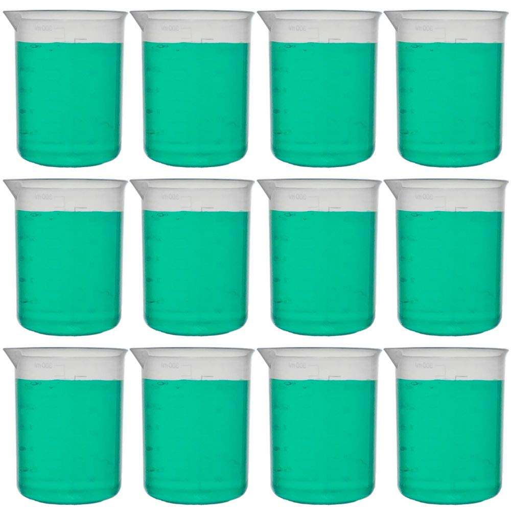 250ml Plastic Beaker, Low Form, Reusable, Polypropylene, Molded Graduations (Pack of 12)