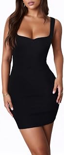 Women's Cocktail Dress with Side Pleats Sexy Square Neck Sleeveless Party Mini Bodycon Dress Y59