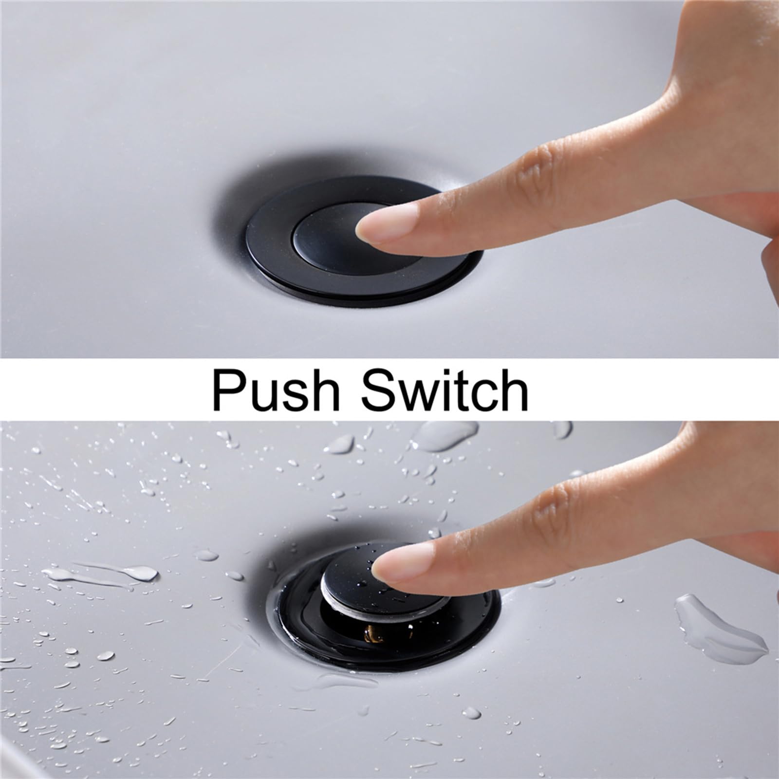 Tubo di scarico per lavello pop-up Tappo di scarico pop-up per lavabo, scanalato, in ottone e silicone, a prova di odori, per lavandino, vasca da bagno, in cromo antico dorato e nero. (Gold)