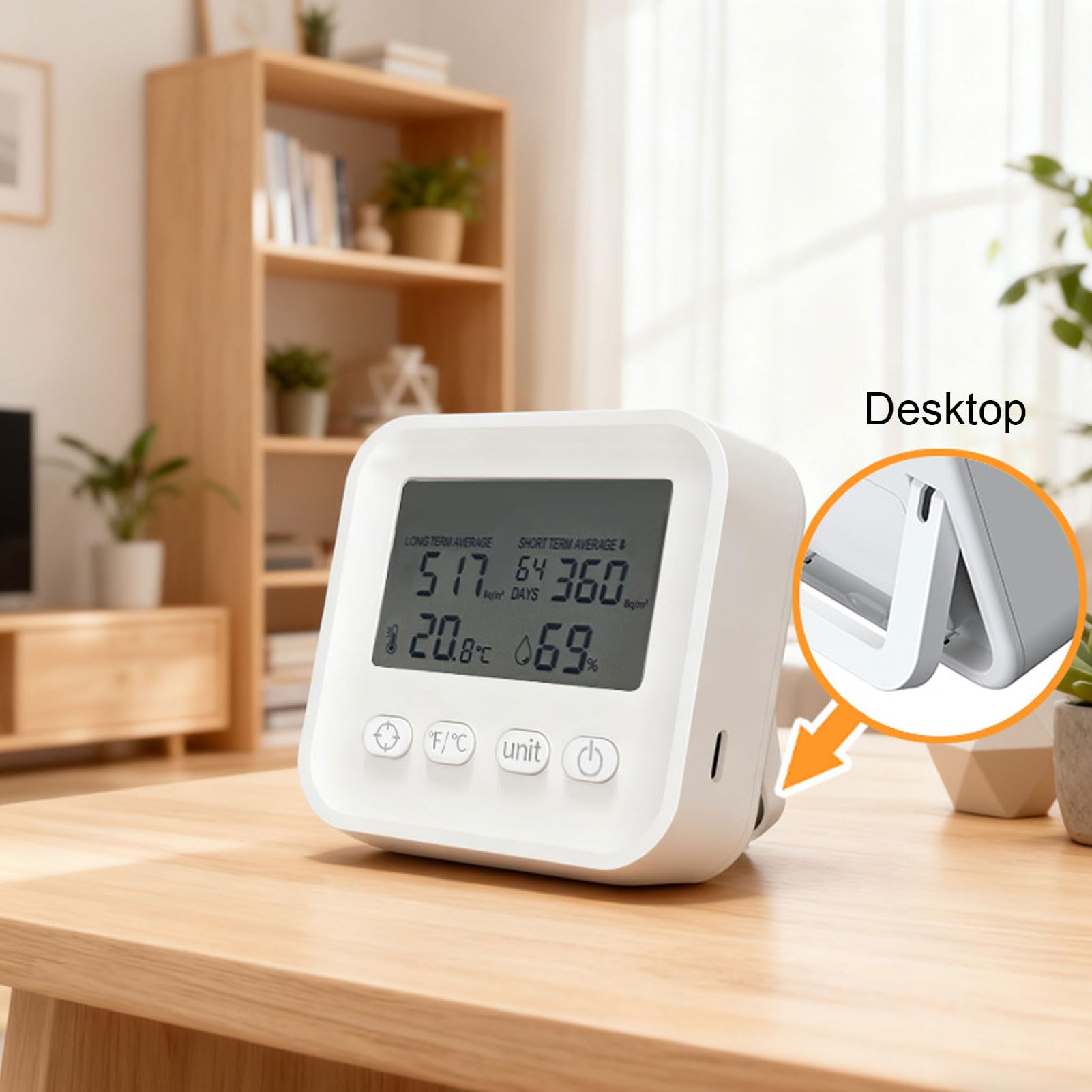 Bewinner Rilevatore di Radon Portatile Monitoraggio Continuo Rapido e Accurato per il Seminterrato Domestico con Kit di Test 4 in 1 per l'umidità della Temperatura Vita Sana