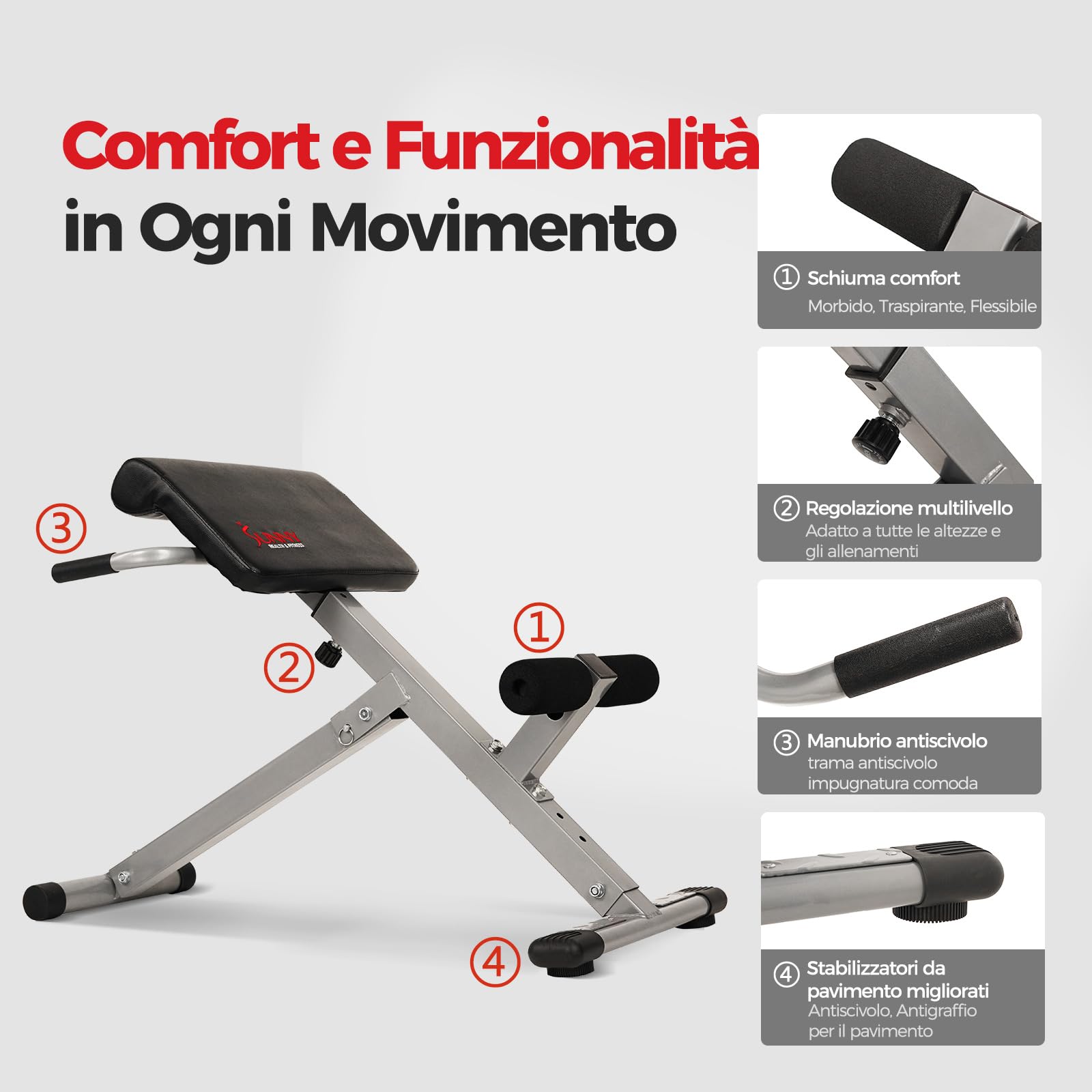 Sunny Health & Fitness Panca Hyperextension Roman Chair Pieghevole con Estensioni Schiena, Panca Addominali per Glutei e Addome, Inclinazione Regolabile e Attrezzatura Multifunzionale Robusta