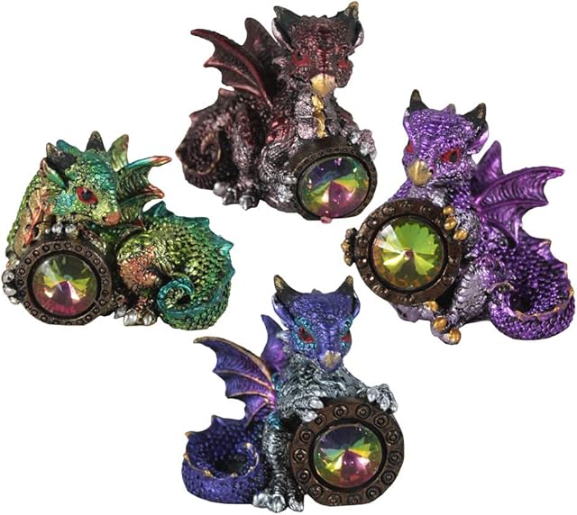 Nemesis Now Dragon's Reward Set of 4 5.5cm Figurines, Resin, Multi-Coloured, One Size