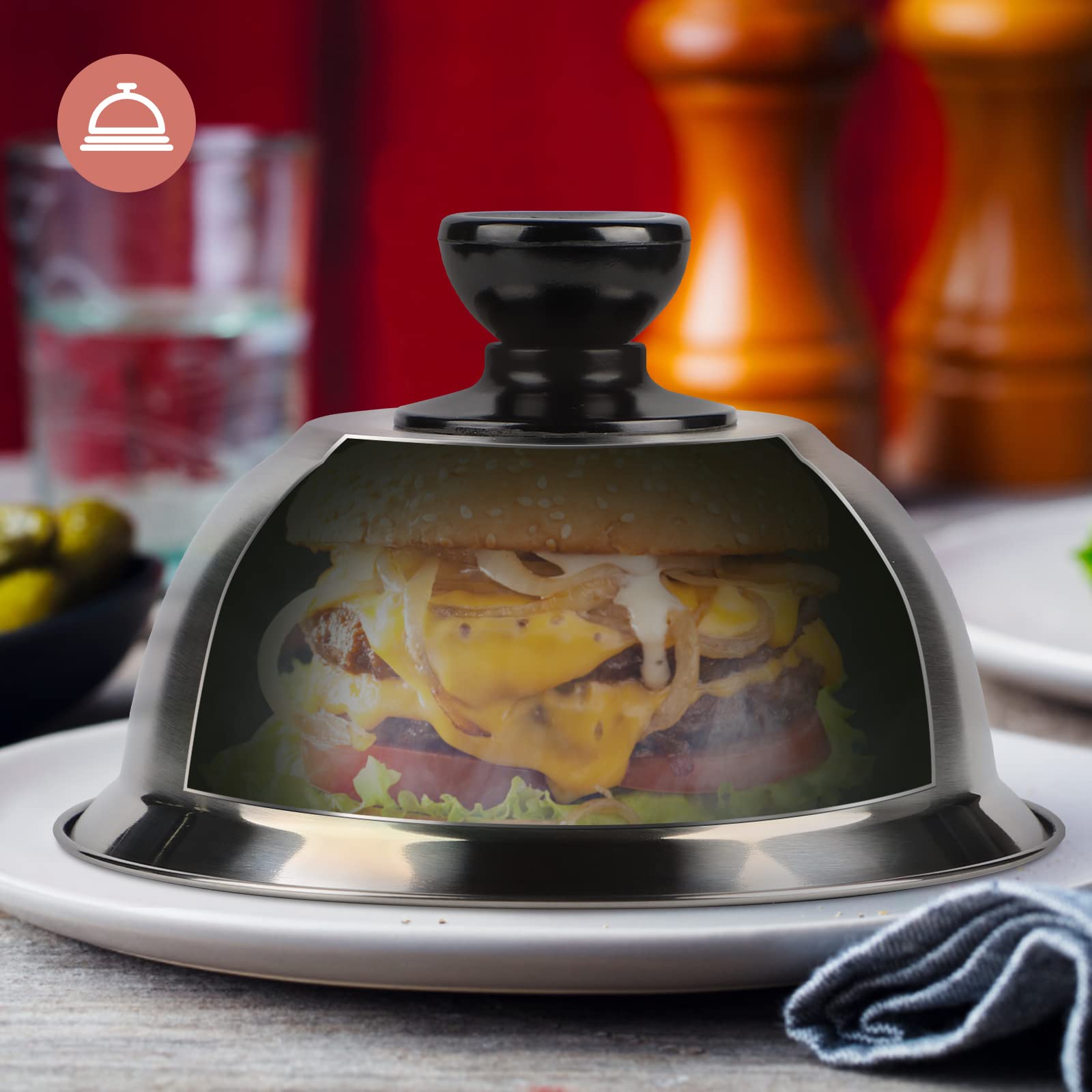 CPROSP 4X Cappa per Hamburge in Acciaio 16 * 9 cm, Cloche Acciaio per Hamburger con 1 Mini Cacciavite, Copertura per Cheeseburger per Grigliare, Formaggio, Chesesia, Sciogliere