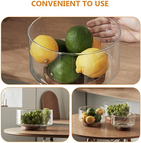 Miniatura 4 de Ipetboom Decoración del hogar, cuenco de frutas de vidrio con base de madera, cuenco de ensalada de cocina, tazón de mezcla de salsa, plato de