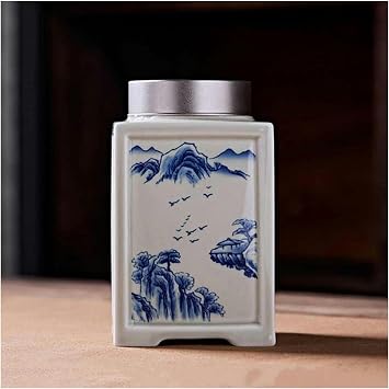 XENITE Square Ceramic Tea Caddy Oolong Tieguanyin Travel Container Airtight Tea Bag Can Coffee Can Kitchen Spice Storage Box Color A, Size 16CM