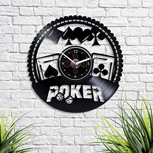 Handmadecorp Poker Wall Clock Vintage Vinyl Record Retro Wall Clock Poker Art Exclusive Wall Clock 12 Inch Birthday Gift Poker Gift For Husband New Year Gift Poker Game Art Poker Modern Wall Clock #TOP1