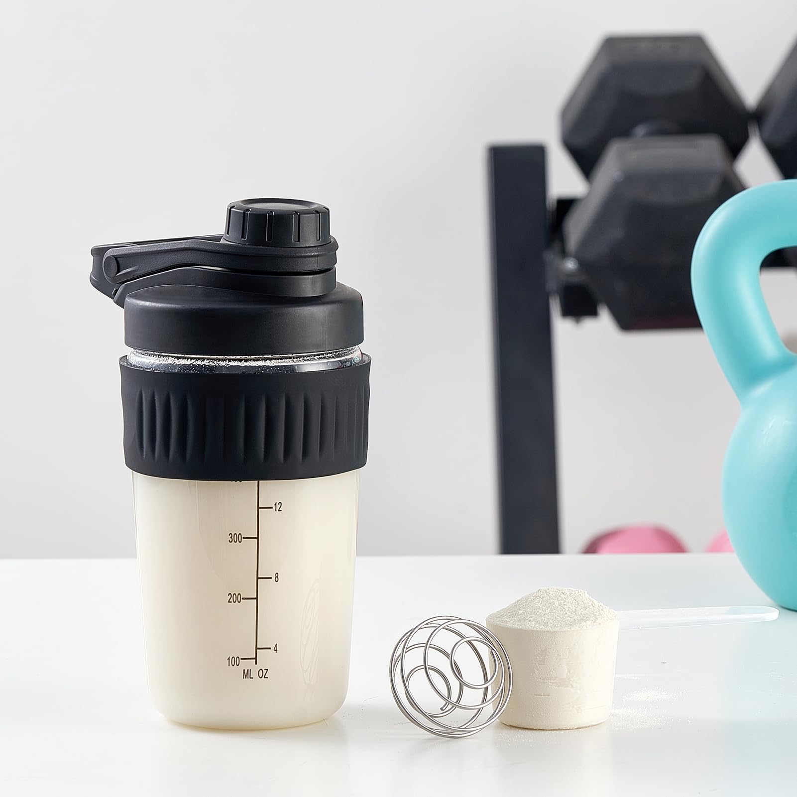 16oz Glass Shaker Bottle for Protein, Small Borosilicate Glass Protein Powder Leak-Proof Shaker Cup Mixes with 304 Blending Ball(16oz,Black) — view 7