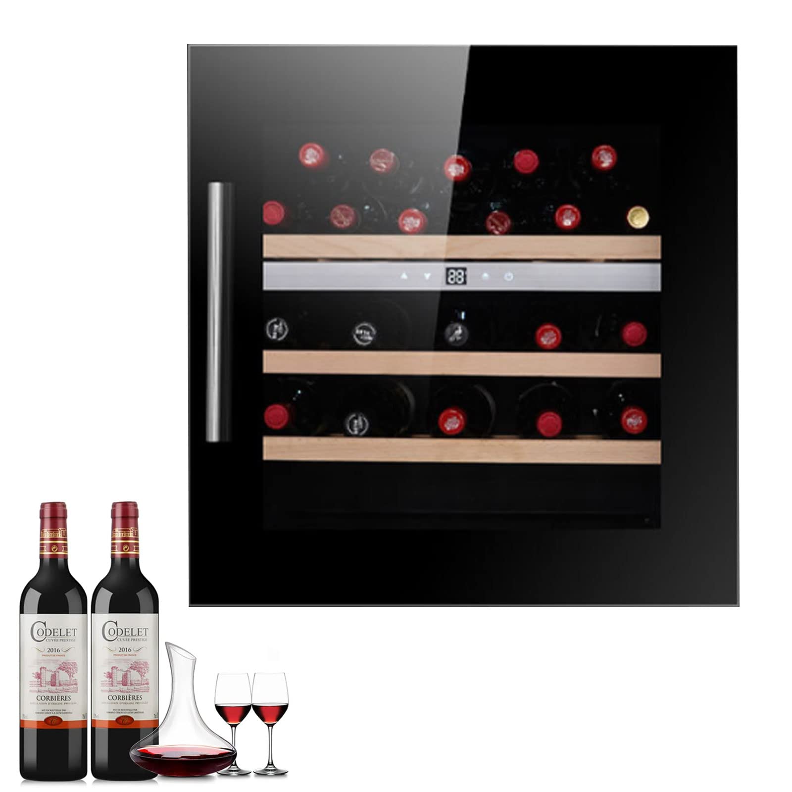 0℃ Outdoor Nevera para Vinos, Vinoteca para Bebidas, Empotrable, Puerta Acristalada, Pantalla LCD, Luz Interior LED, 30 Botella, Panel de Control Táctil, 72 L,Negro,Single Temperature