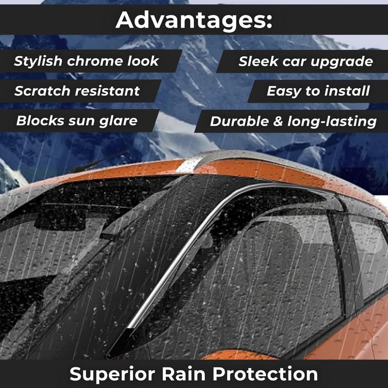 Image of CAR SAAZ Side Door Visors for Swift Dzire Type 4-5(2018-2020)(Set of 4Pcs)|Chrome Lined Rain Guards, Polycarbonate, Smoke Finish