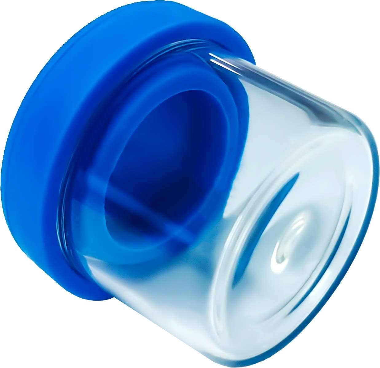 100 pack - 6ml Round Glass Jar No-Neck Concentrate Container with Silicone Lids For Storage of Oils, Waxes, Balm, Cosmetics & More (Blue)