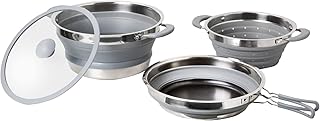 BRUNNER Volcano Foldable Cooking Set 4-Piece Colander Pot Pan Stackable Camping Cookware