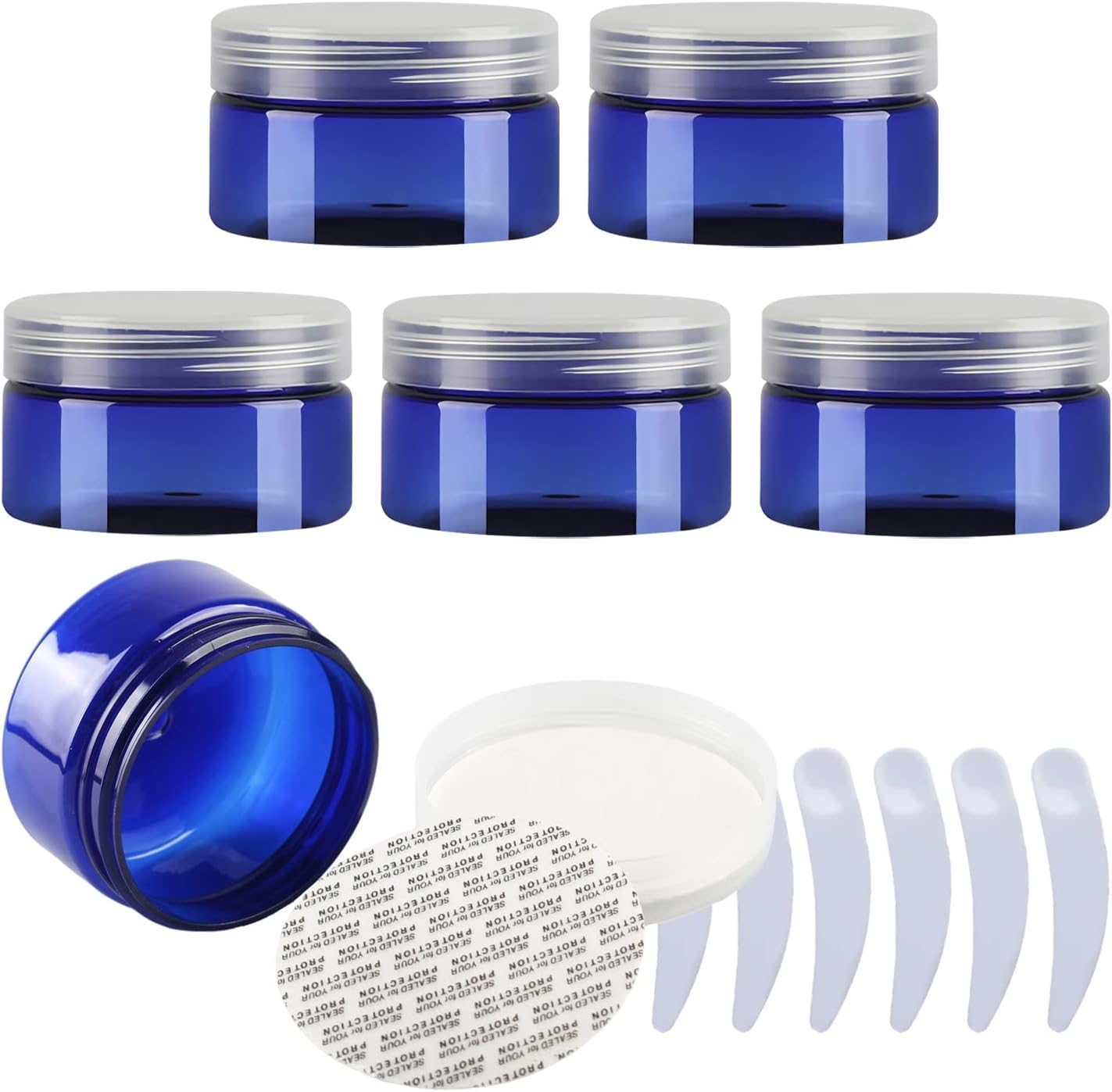 FLYIODFCXV cosmetic jar, Pack of 6,Plastic Cream Jars Cosmetic Pots with Clear Lids Containers for Toiletries(Blue,250ml)