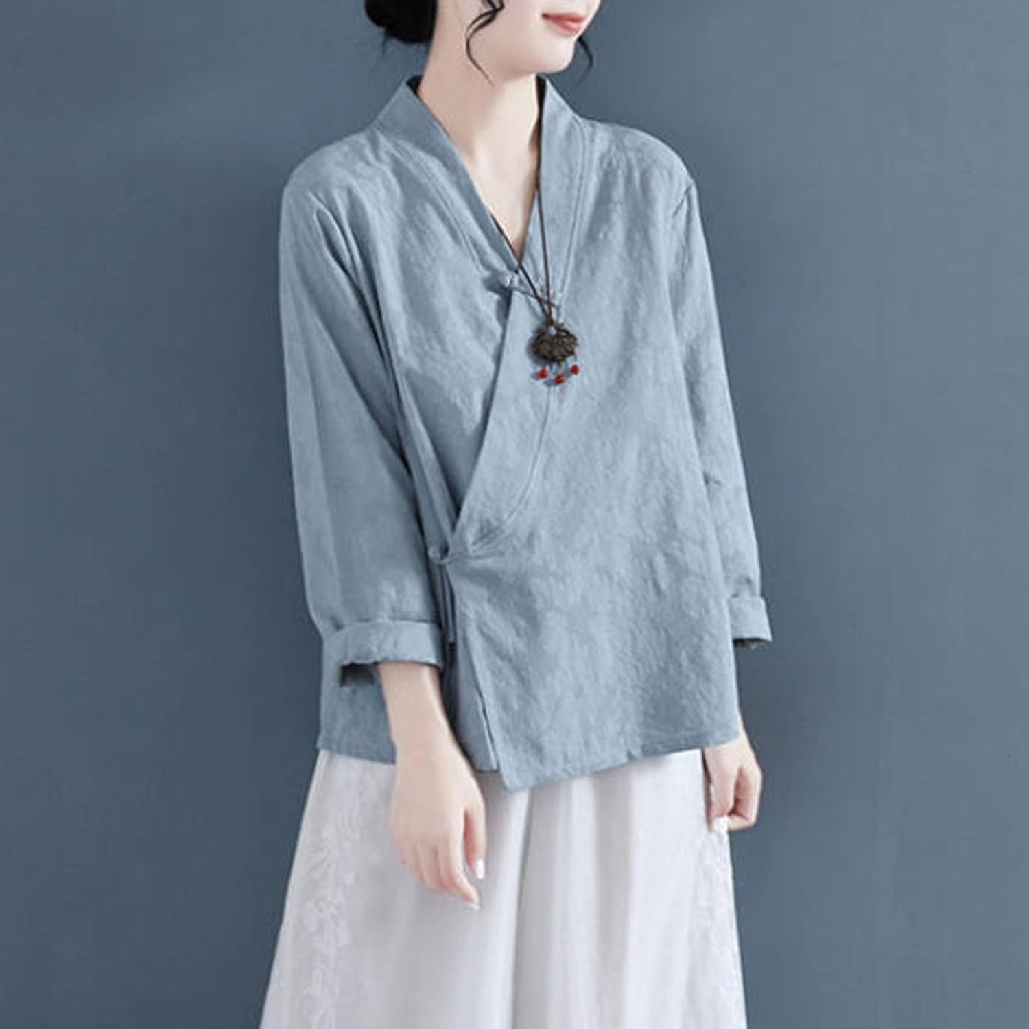 Women's Cotton Linen Retro Chinese Frog Button Tops Traditional Cheongsam Blouses Vintage Long Sleeve Qipao Shirts - Image 3