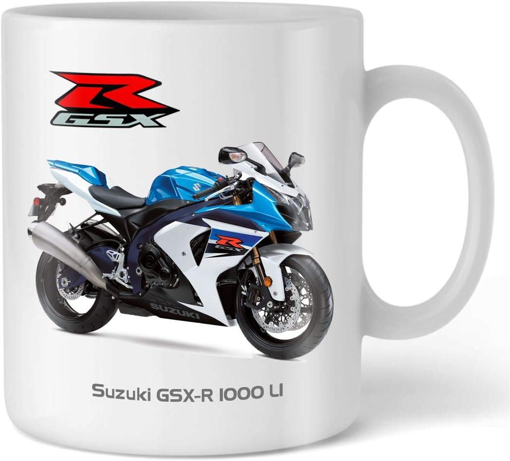 Suzuki Motorbike Mug with Suzuki GSXR 1000 Logo - 2011 Blue/White Model, 236.588 Milliliters, Ceramic, Designer Mug, Hot Drink Cup