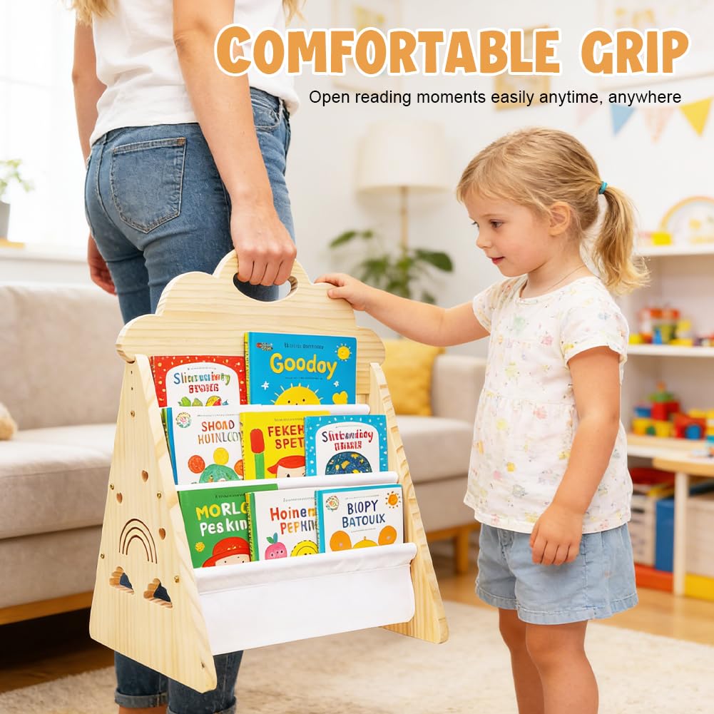 Montessori Libreria per bambini in legno, 3 livelli, per cameretta dei bambini, per angolo lettura, organizer per libri per cameretta dei bambini, per il soggiorno