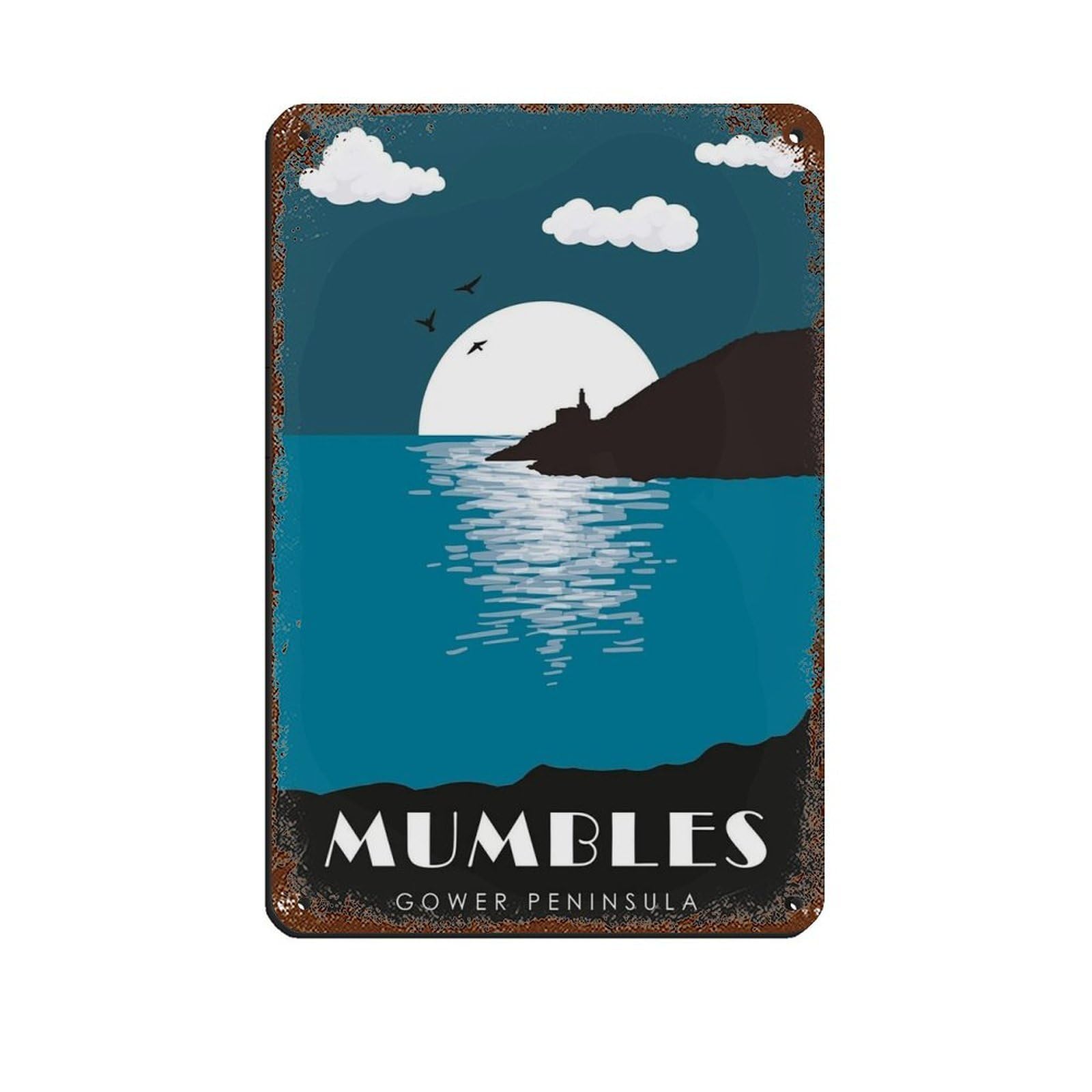 Mumbles Travel Poster, Gower Peninsula Tin Sign Vintage Metal Pub Club Cafe Bar Home Wall Art Decoration Poster Retro 8x12inch(20x30cm)