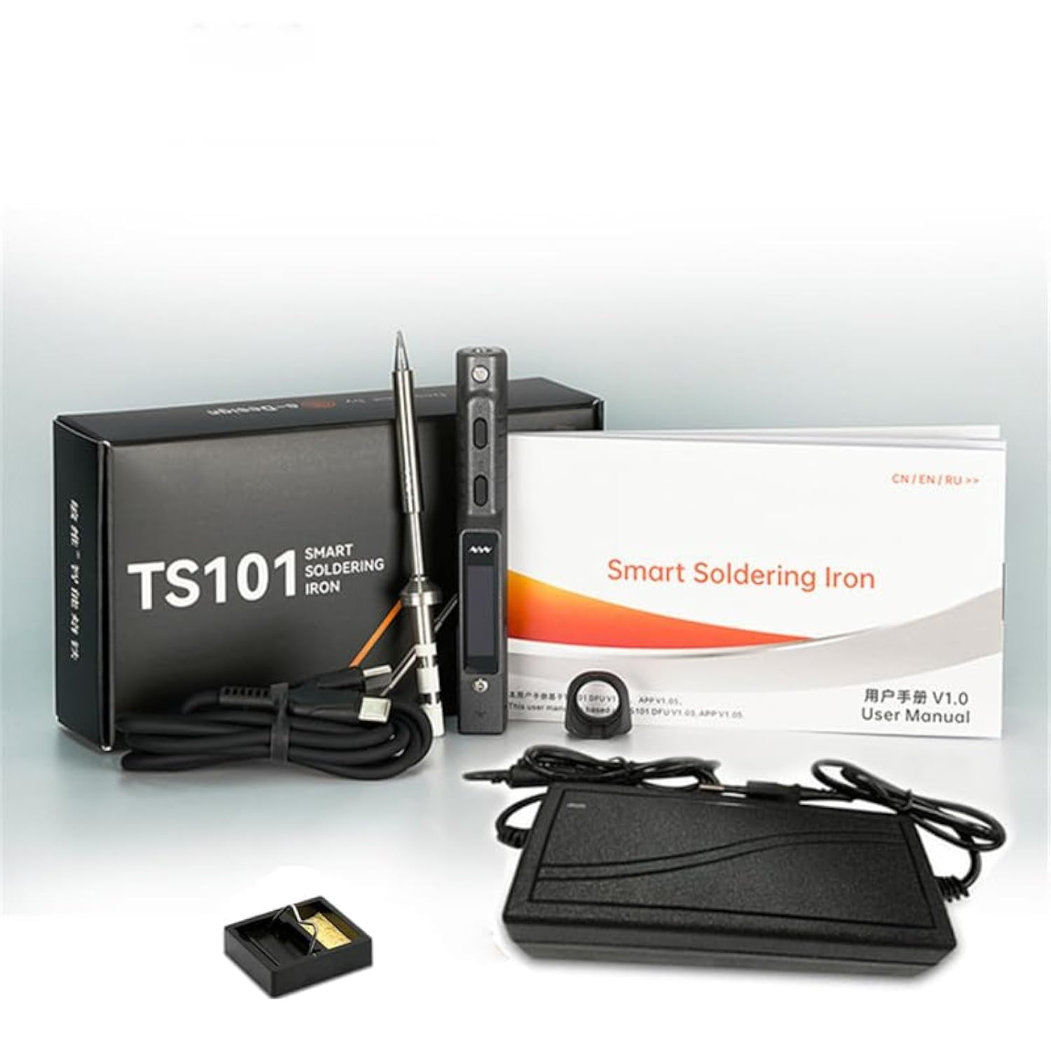 ELECDON TS101 Programmable Soldering Iron Station Kit, 65W DC & 45W PD Power, Mini Portable Smart Soldering Pen with OLED Display, USB-C Cable, B2 Solder Tip - Ideal for Home and Field Repairs TS101 Iron Power Set - B2