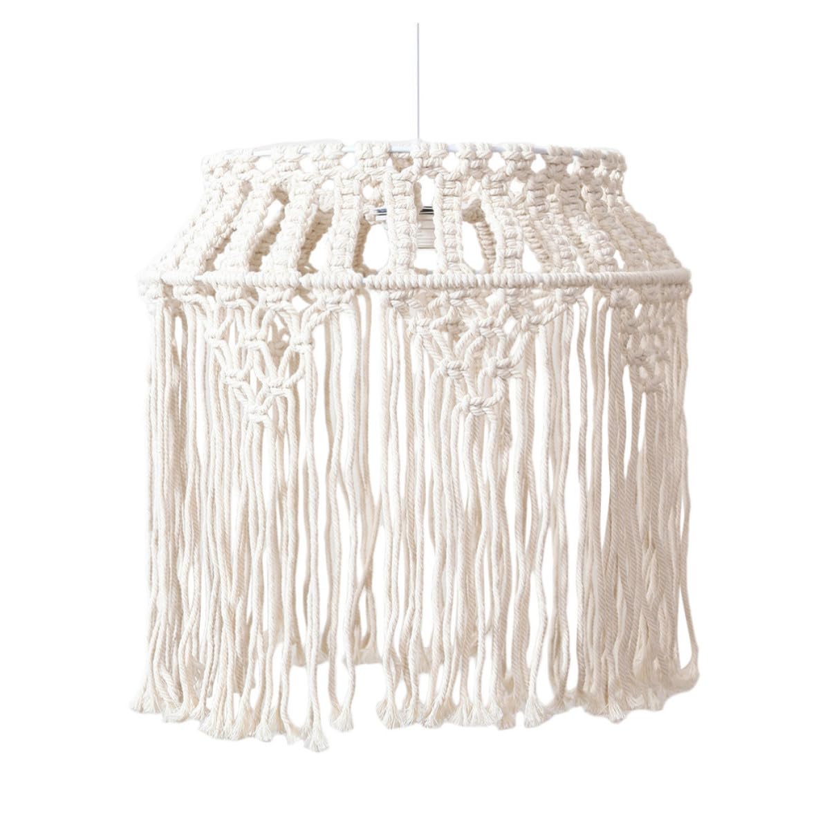 SECFOU Paralume da Sospensione in Corda di Cotone Beige Stile Macramè Intrecciato, Facile da Rimuovere che Ammorbidisce la Luce per Soggiorno e Camera da Letto