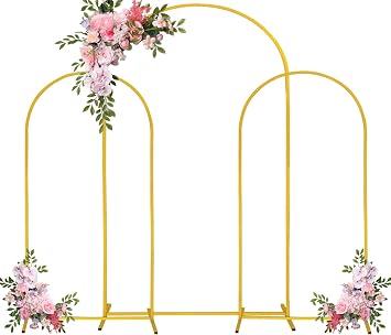 Arch Backdrop Stand 7.2FT, 6FT, 6FT Set of 3 Gold Wedding Arch Stand Balloon Arch Stand Stable Metal Arch Backdrop Frame for Wedding Ceremony Birthday Party Bridal Baby Shower Banquet Decoration