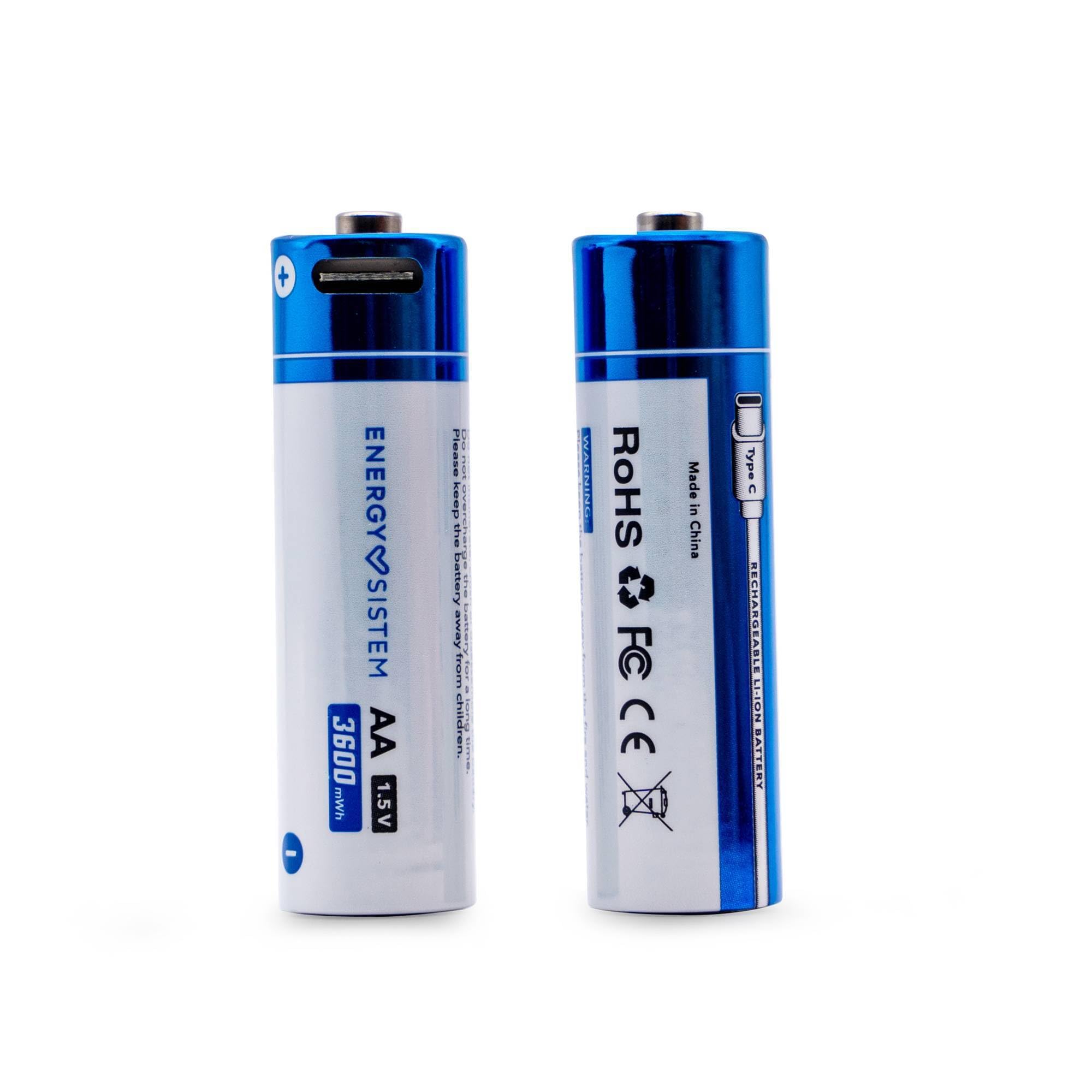 Energy Sistem Charge Pro C AA - Pilas Recargables en Tan Solo 2.5 Horas con Capacidad 3600 mWh / 2400 mAh y Carga Type C