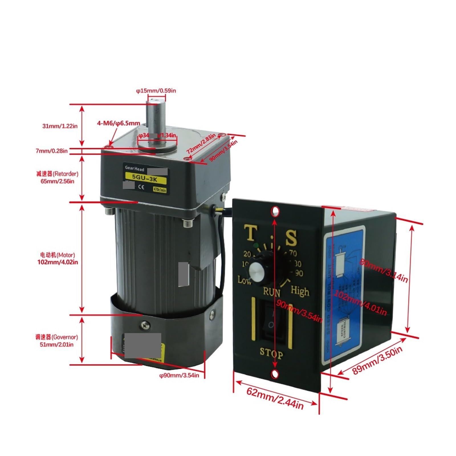 Motor Einphasiger 120-W-Wechselstrommotor 220 V 50/60 Hz Asynchronmotor Induktionsmotorwelle 15 mm 12 Gleichstrommotor(0-14RPM)