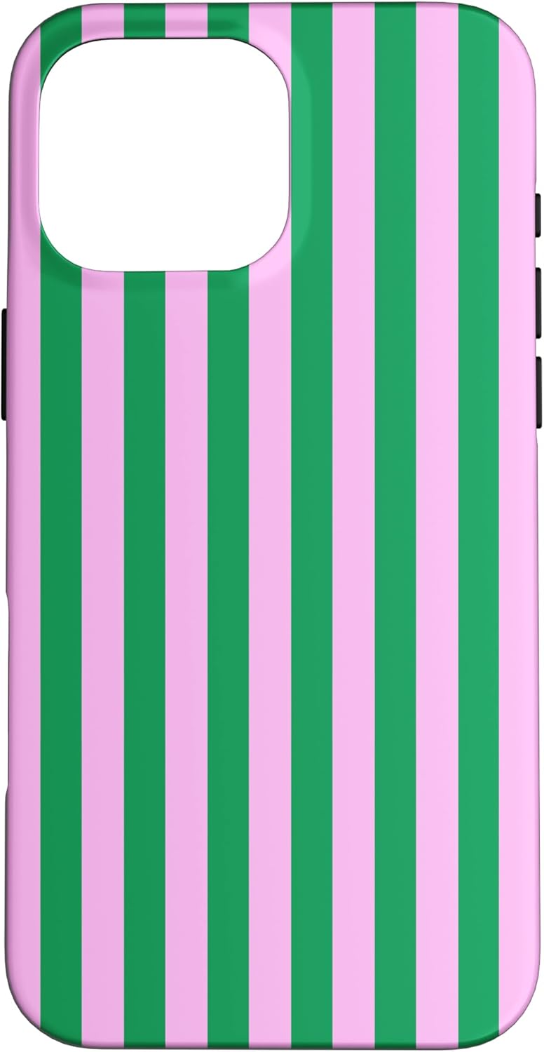 Green and Pink Stripes Geometric Vertical Lines Cute Pattern Case for iPhone 16 Pro Max
