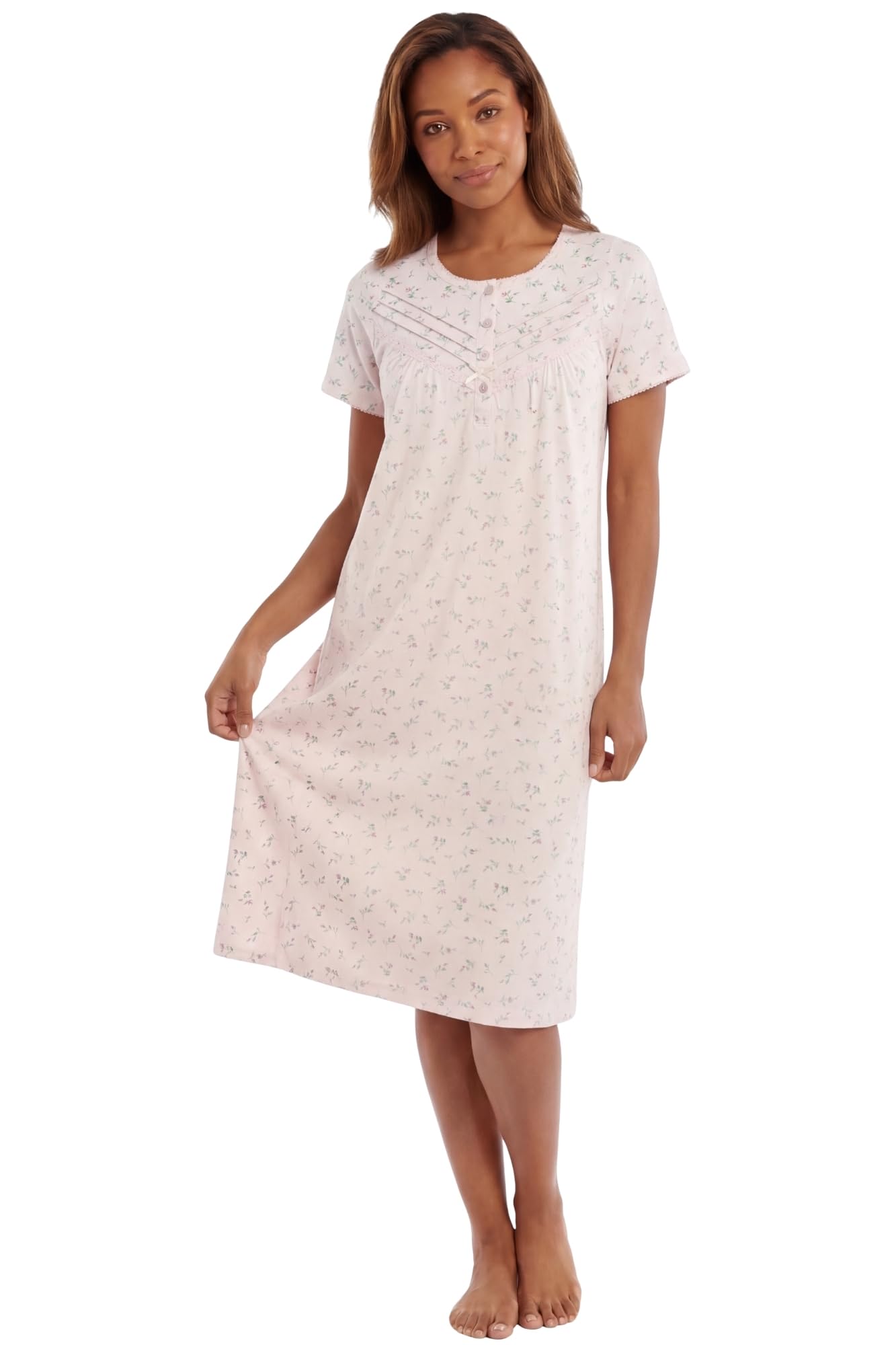 Camille Women's Pink Classic 100% Organic Cotton Short Sleeve Nightdress - 14-16