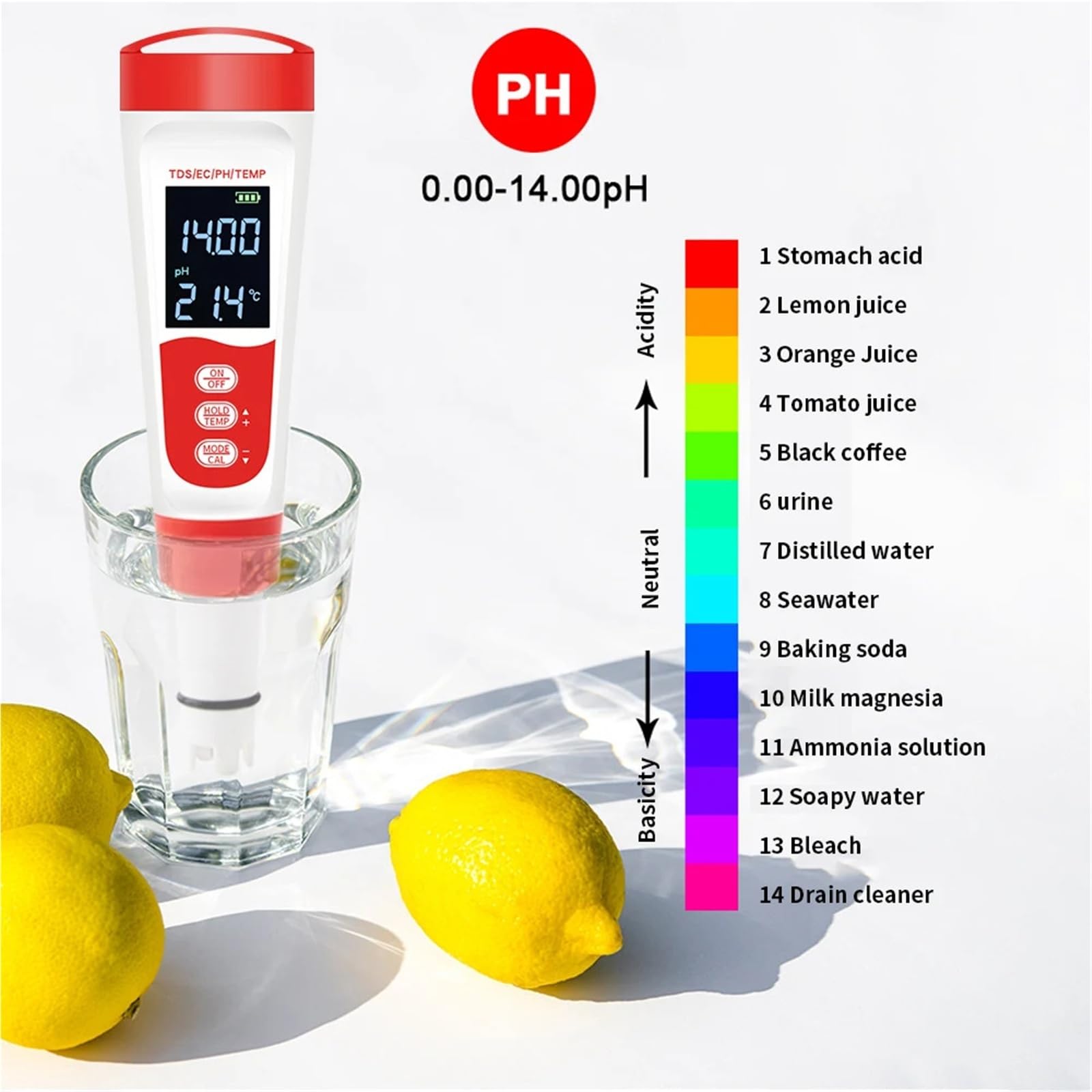 Testeur d'eau numérique, Testeur de pH numérique 4 en 1, température, TDS, EC, pH, étanche, for la qualité de l'eau, la pureté de l'eau, for piscines, aquaculture