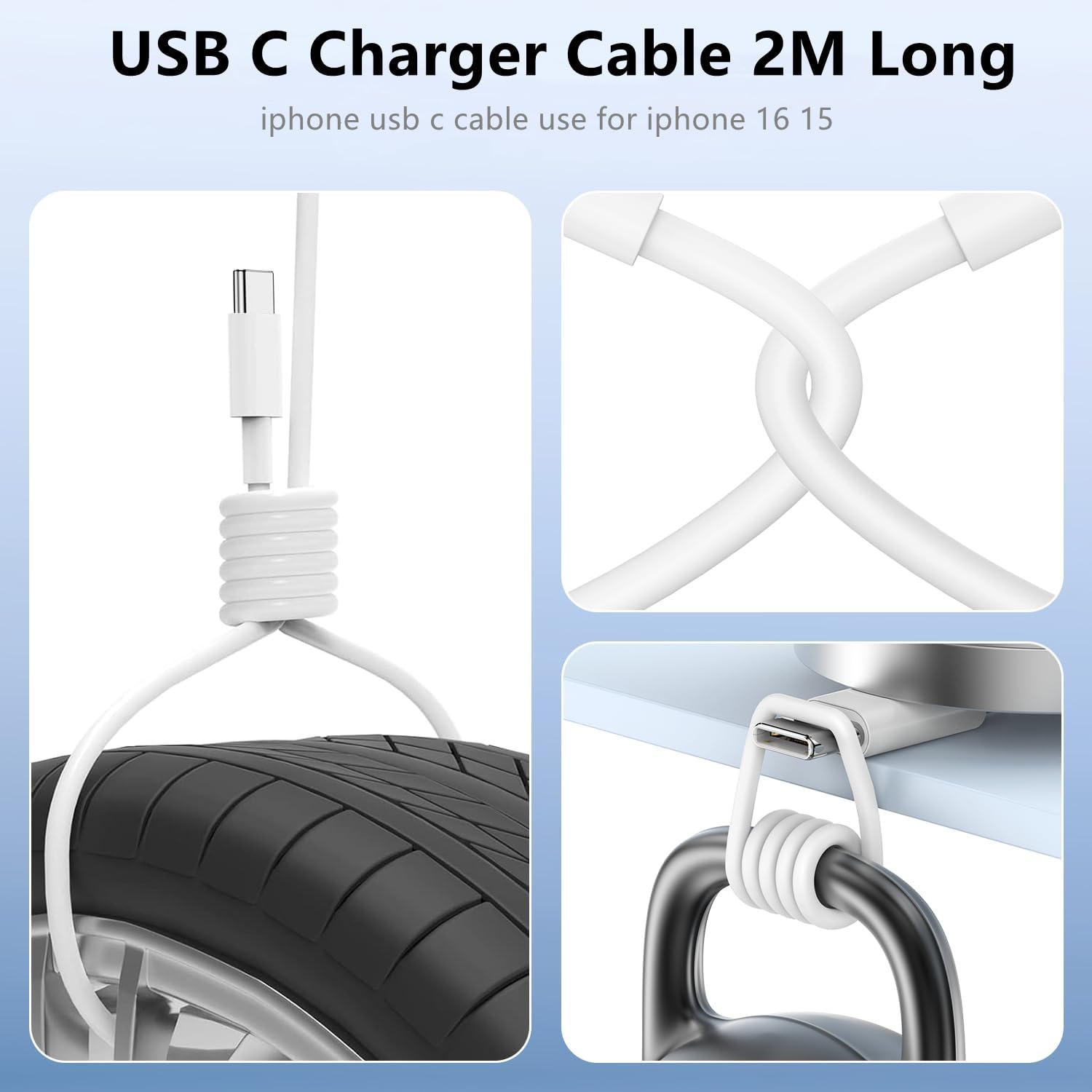 Cavo USB C Ricarica per iPhone 16 15, 2Pack 2M Long Cavo USB C USB C Ricarica, 60W Cavi Ricarica Rapida Type C Cavetto 2M per Apple iPhone 16/16 Pro/16 Pro Max/15/15 Plus/15 Pro Max/iPad Pro