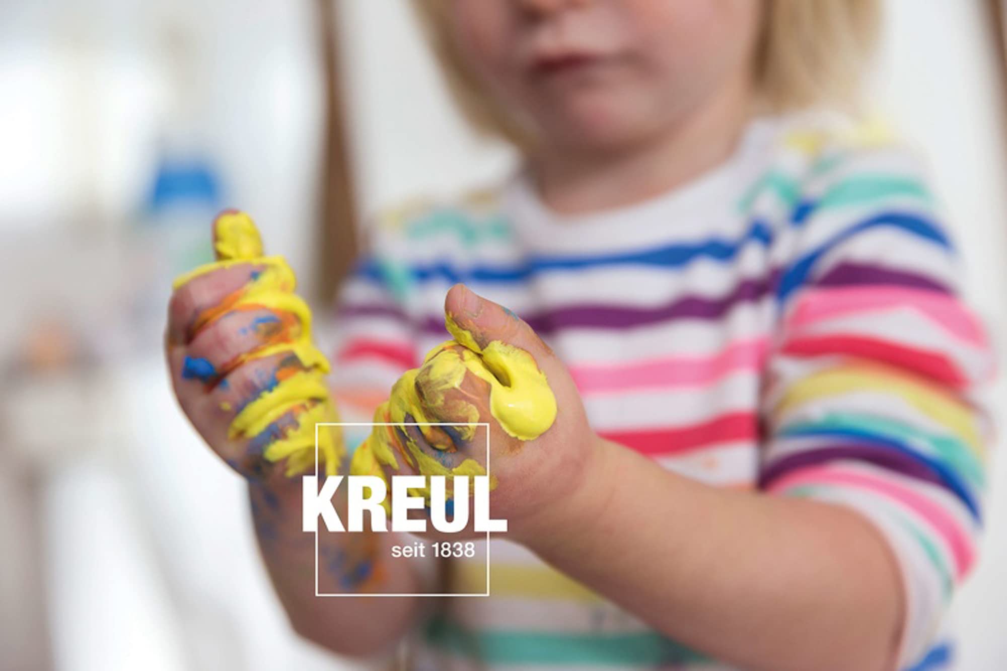 KREUL 23108 – Mucki jasna farba do malowania palcami, 150 ml w kolorze niebieskim, na bazie wody, bez parabenów, glutenu i laktozy, wegańska, zmywalna, można ją nakładać pędzlem, gąbką