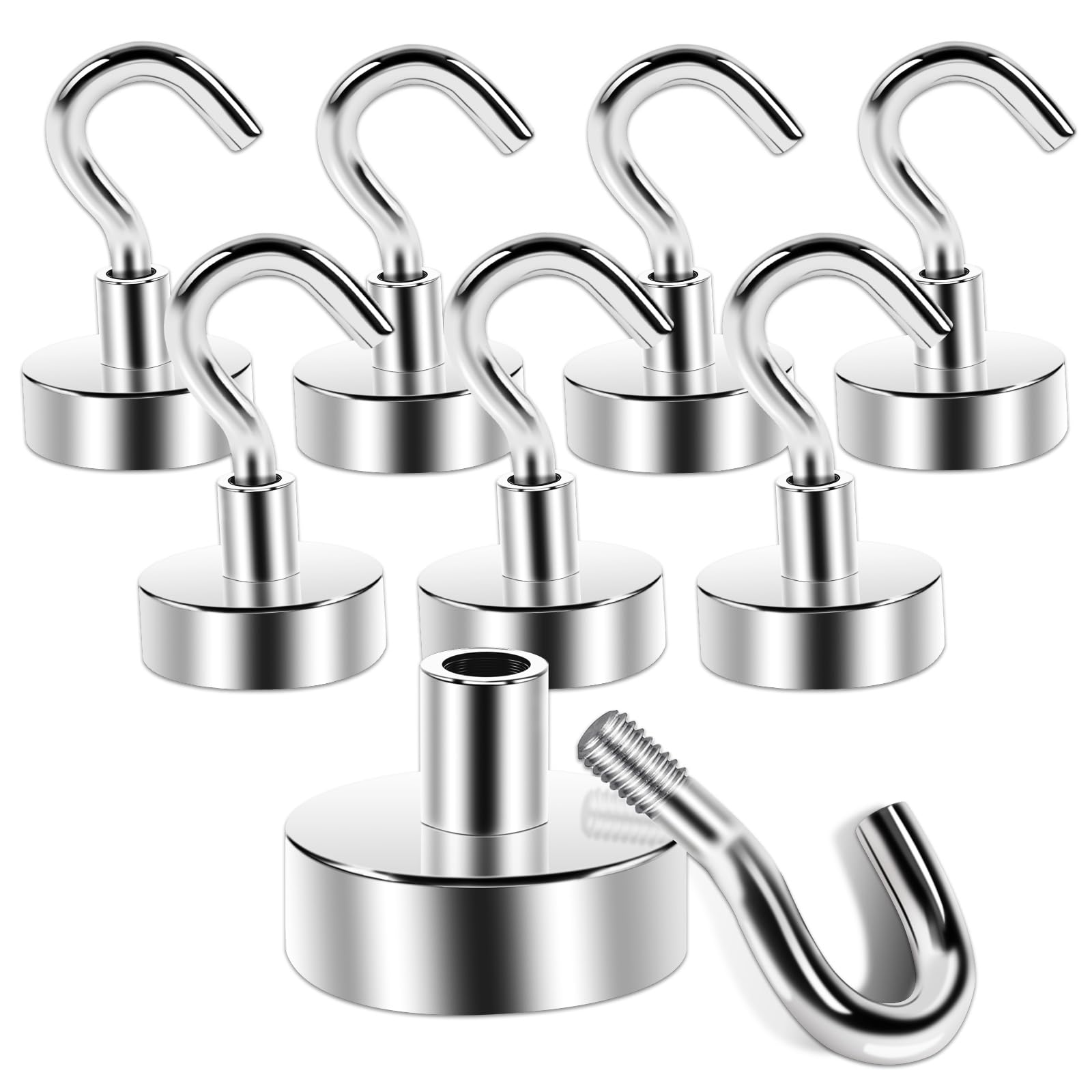 8 Pezzi Ganci Magnetici 20mm, Gancio Magnetico Magneti al Neodimio Con Gancio Con Occhielli Rotondi Ganci MagneticiPer Frigorifero Da Cucina, Campeggio, Soffitto, Griglia, Ufficio