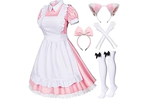 Wannsee Maid Cosplay Costume with Apron and Headwear in Pink (Small)