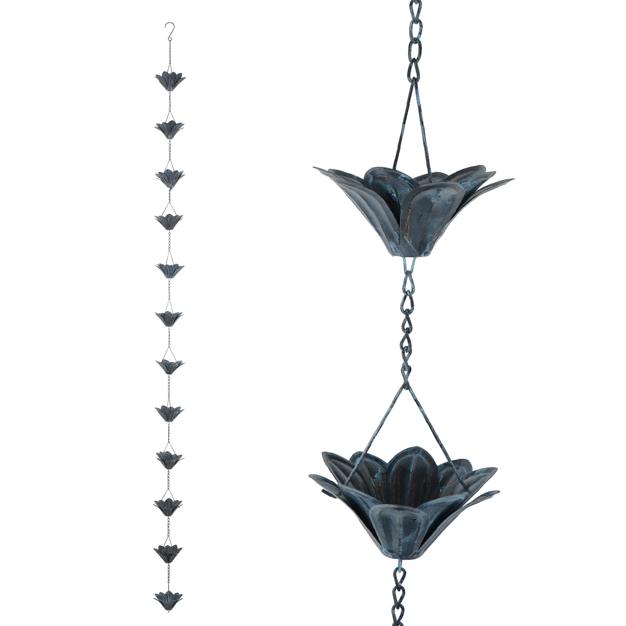 Topadorn 7.85 FT Chains Decorative Iron Gutter Chain with 12 Rain Collector Cups 12 Thick Iron Flower Cups Garden Decorative