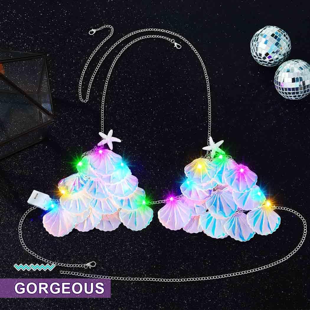 GRAEEN Light Up Mermaid Bikini Bra Top Seashell Mermaid Costume Rave Shell Bras for Women