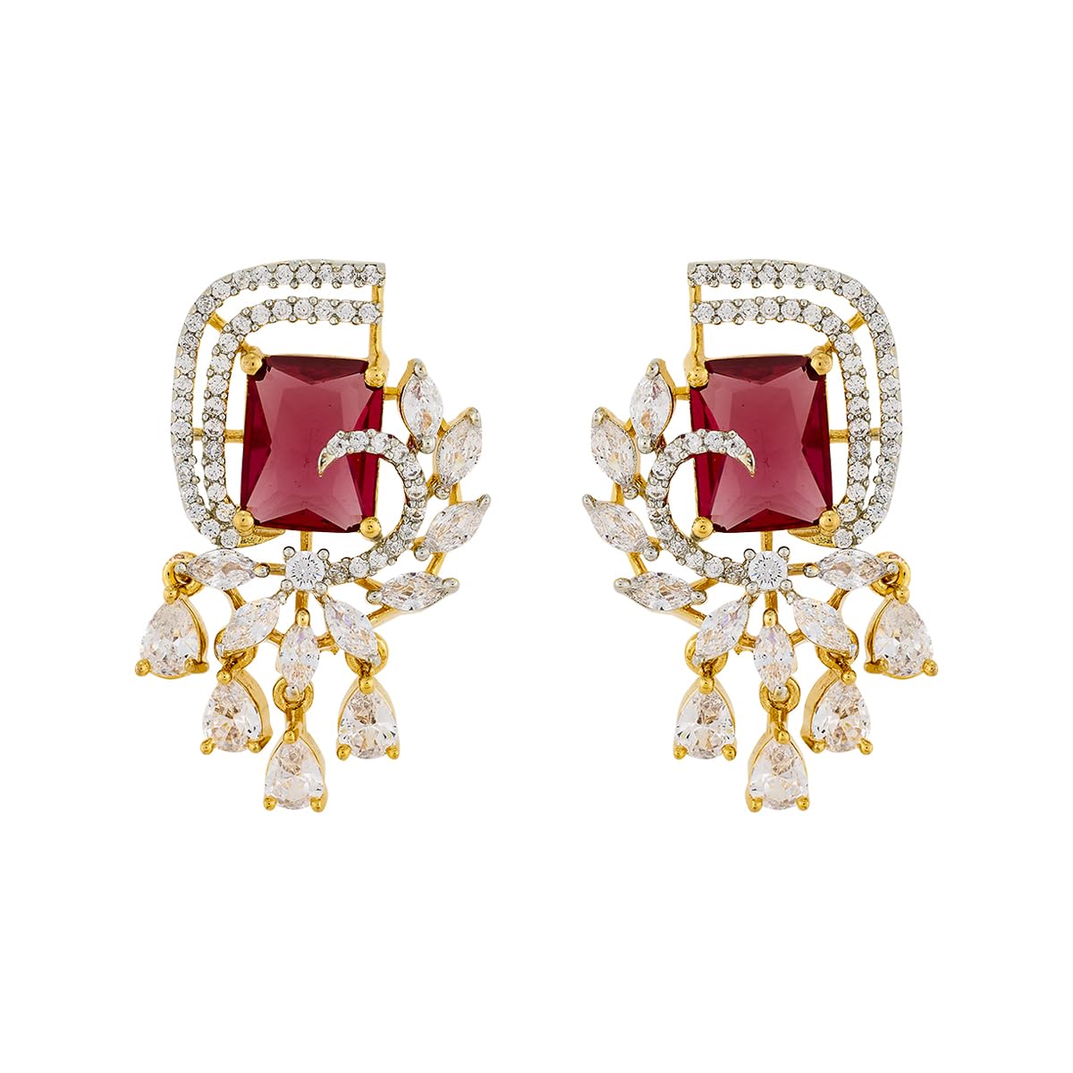 kushal's Fashion Jewellery Ruby Rodium-Gold Polished Copper Zircon Stud Earrings, Best for Celebrations & Special Occasions-picture-16