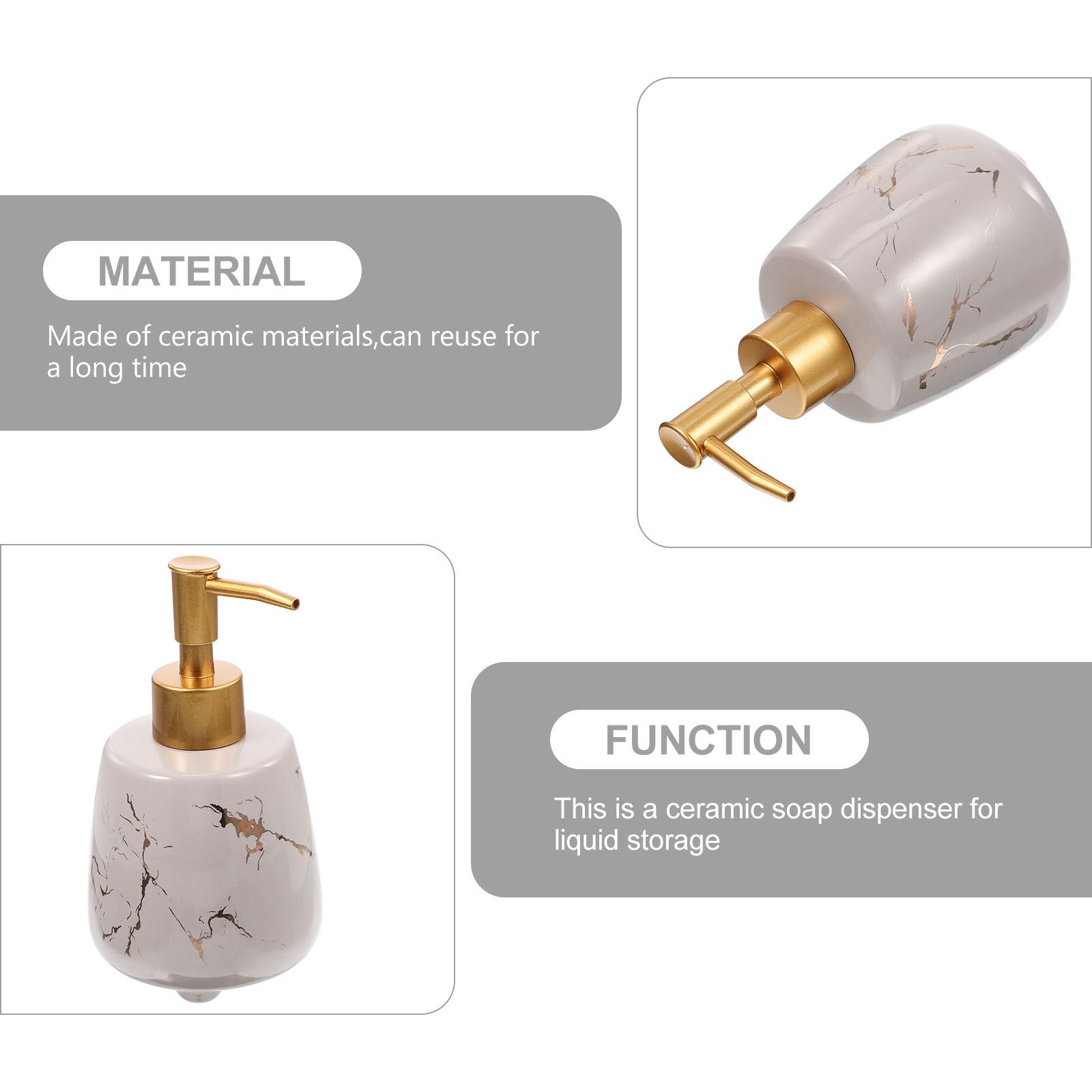 SUPVOX Dispenser di Sapone Pompa Ricaricabile in Ceramica Effetto Marmo Grigio, Flacone Portatile da Viaggio Compatto per Shampoo, Lozione e Bagnoschiuma, Erogatore Liquido per Bagno