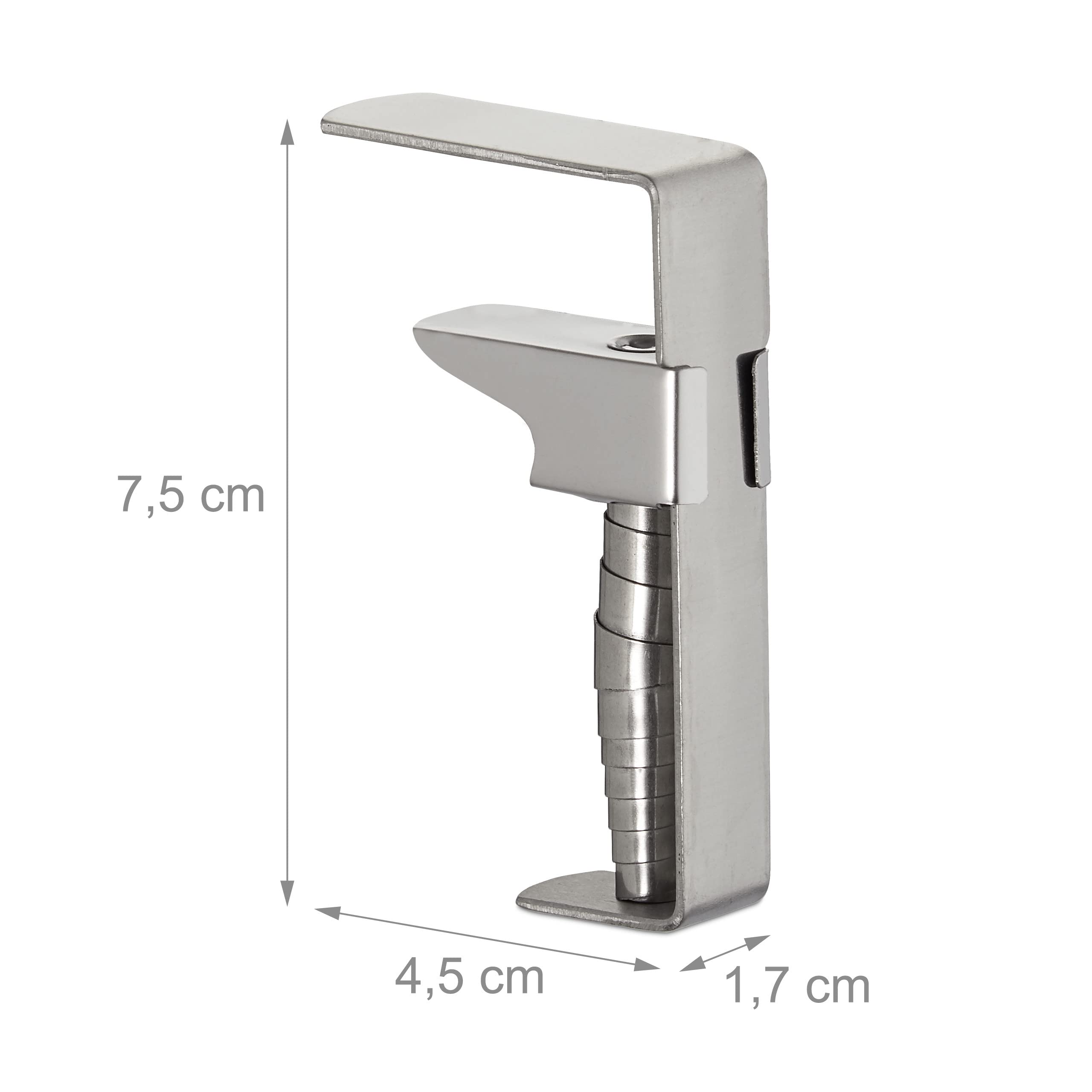 Relaxdays Clip Fermatovaglia Regolabile, Set da 4 Morsetti per Tavoli Spessi, Acciaio, fino a 4,2 cm spessore, argento