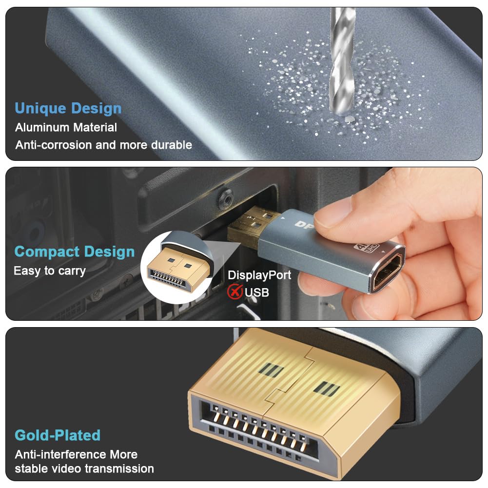 AXFEE 2 Pezzi Adattatore DisplayPort a HDMI 4K, Risoluzione 4K@30hz DP Maschio a HDMI Femmina Convertitore, hdmi Adattatore Displayport, per HDTV, Monitor, Proiettori, Portatili, Desktop