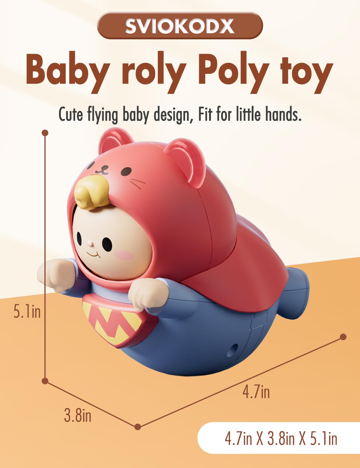 SVIOKODX Baby Roly-Poly Toy,Wobble Toy for Boy Gir,Crawling,Tummy Time,Sensory & Musical,Baby Essentials for Travel, Gifts for 18+ Month Toddler