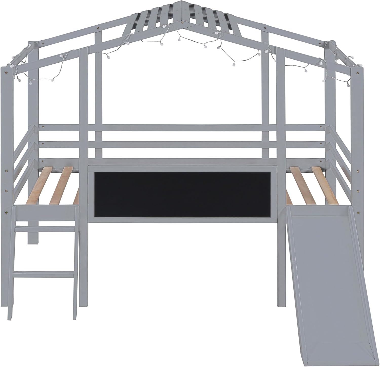 SOFTSEA Twin Low Loft Bed with Slide House Bed with Blackboard Kids Loft Bed with Light Strip on the Roof