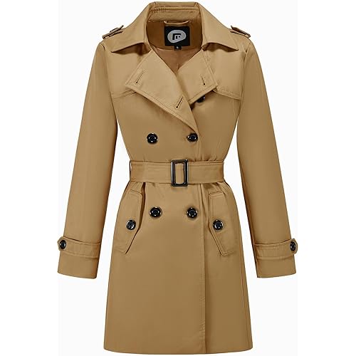 FARVALUE Women's Double Breasted Trench Coat Water Resistant Windbreaker Classic Belted Lapel Overcoat