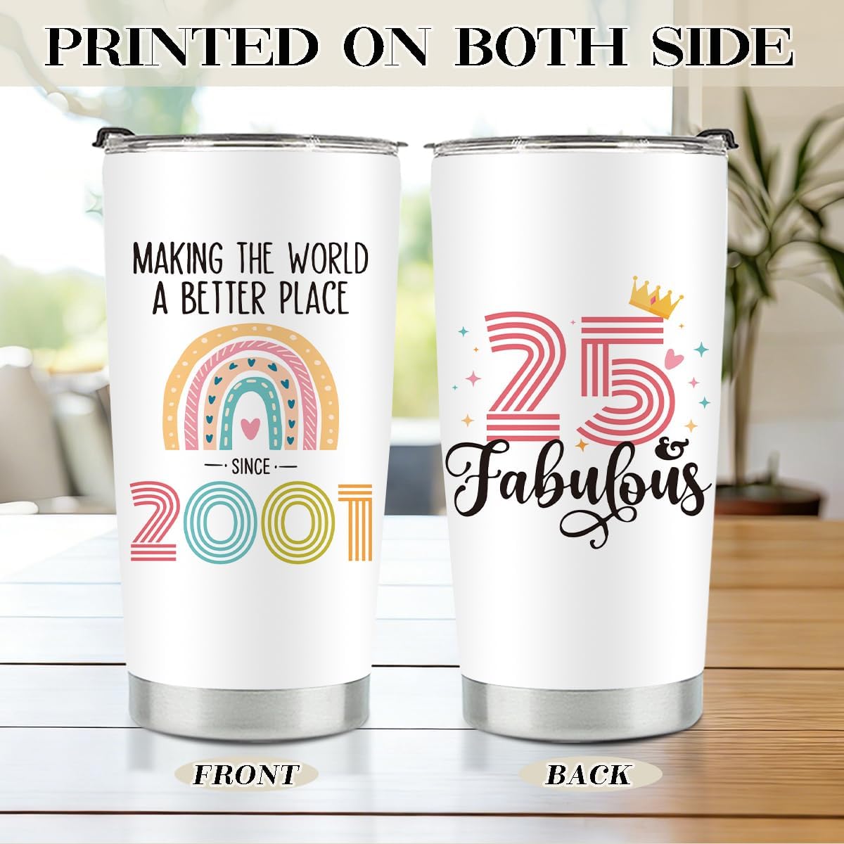 25th Birthday Gifts for Women, 2001 25th Birthday Decorations for Woman, 25 Year Old Gifts For Her, Daughter, Sister, Friend, 20 oz Stainless Steel Vacuum Insulated Tumbler - Image 2